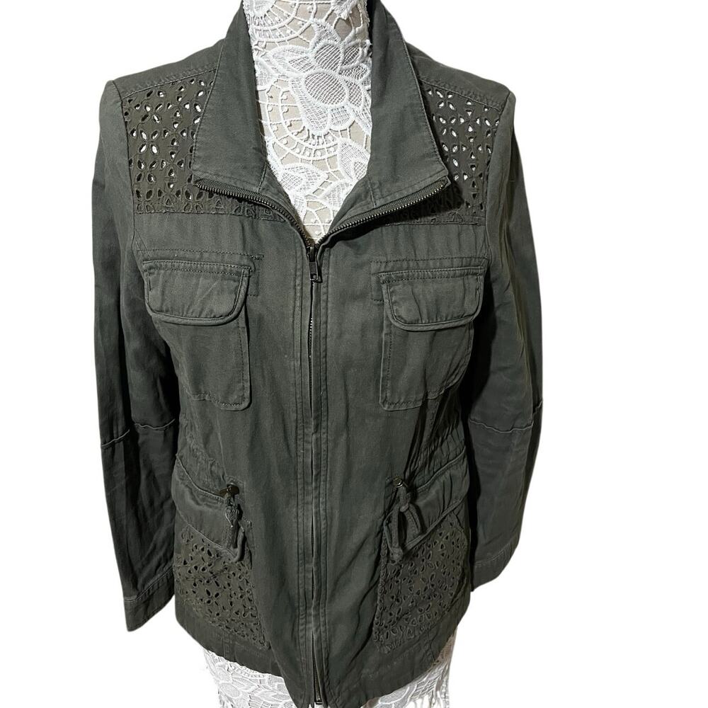 Olive Green Women’s Cotton Military Jacket with Eyelet Back  – Women’s Medium